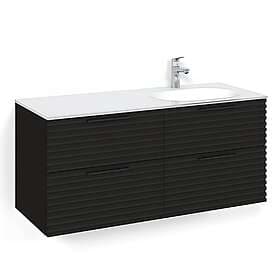 Macro Design Crown Stripe Servantskap 4-skuff med Høyre Glasservant 120cm Svart eik Glass Edge Hvit