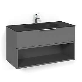 Macro Design Crown Open box Servantskap 2-skuff med Glasservant Antrasitt 100cm Glass Edge Svart