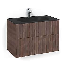 Macro Design Crown Line Servantskap 2-skuff med Glasservant Brun ask 80cm Glass Edge Svart