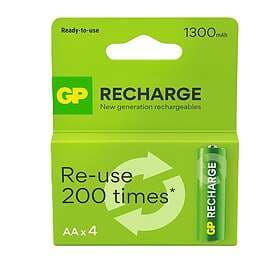 GP Batteries Recharge Rechargeable Battery, Size AA, 1300 mAh, 4-pack