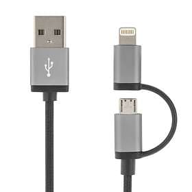 Deltaco Prime USB A - USB Micro-B 2.0 (with Lightning) 1m