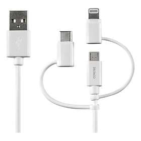 Deltaco USB A - USB Micro-B 2.0 (with Lightning and USB C) 0,5m