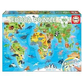 Educa Pussel Animals World Map 150 Bitar