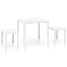 vidaXL Garden Table with 2 Benches Plastic White