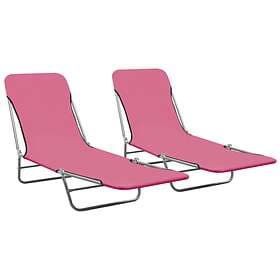 vidaXL Folding Sun Loungers 2 pcs Steel and Fabric Pink