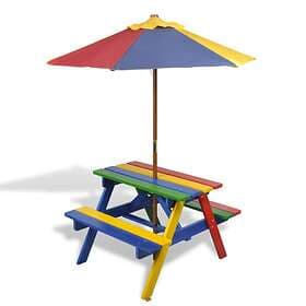 vidaXL Kids' Picnic Table with Benches and Parasol Multicolour Wood