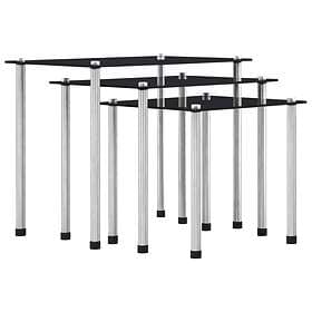vidaXL Nesting Tables 3 pcs Black Tempered Glass