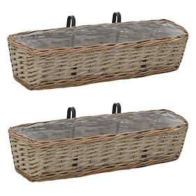 vidaXL Balcony Planter 2 pcs Wicker with PE Lining 60 cm