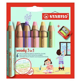 Stabilo Woody 3-in-1 Färgpennor Pastell 6-set vässare (3 år+)
