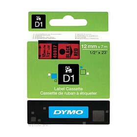 Dymo Märkband D1 STANDARDPOLYESTERETIKETTER 12MM SVART Svart/Röd PÅ RÖTT X 7M