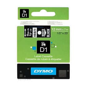 Dymo Märkband D1 STANDARDPOLYESTERETIKETTER 12MM VIT Vit/svart PÅ SVART X 7M