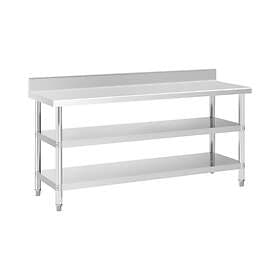 Royal Catering Rostfri arbetsbänk med skyddskant 180 x 60 16,5 cm 226kg 2 hyllor