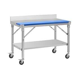 Royal Catering Rostfri arbetsbänk med skärbräda i plast 120 x 70 cm Skyddskant 200kg lastkapacitet