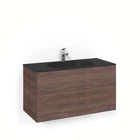 Macro Design Tvättställsskåp Crown Plain Med Glastvättställ 100x45 Brun Ask Mattsvart Glashandfat FSK100BPSG
