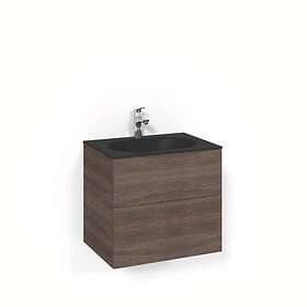 Macro Design Tvättställsskåp Crown Plain Med Glastvättställ 60x45 Brun Ask Mattsvart Glashandfat FSK60BPSG
