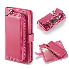 Lux-Case iPhone Xs Max mobilfodral syntetläder silikon avtagbar plånbok dragkedja Rosenröd Rosa