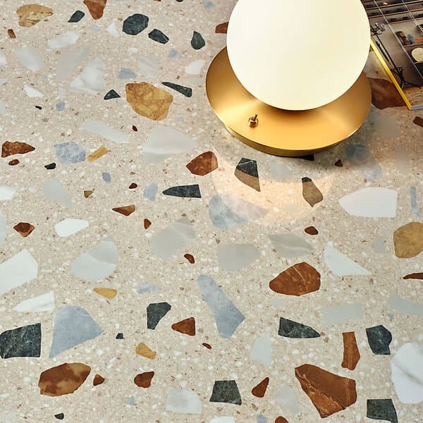 Hill Ceramic Klinker Guss Terrazzo Beige XL Polerad 60x120 cm Guss-Terrazzo