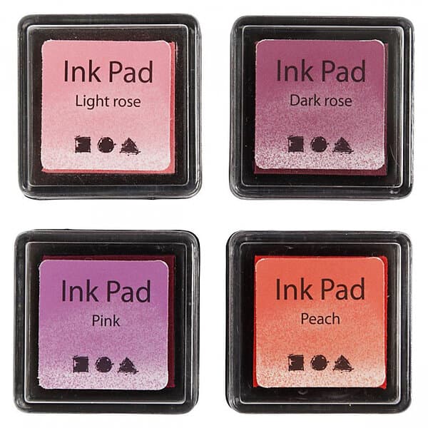 Creativ Company Stämpeldyna 3,5x3,5 cm 4-pack Stämpeldyna, persika, rosa, ljusrosa, mörkrosa, H: 2 cm, stl 285341