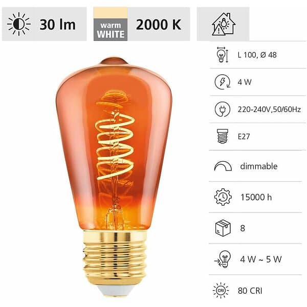 EGLO LED-glödlampa ST48 Spiral 4W 2000K Dimmable Copper E27