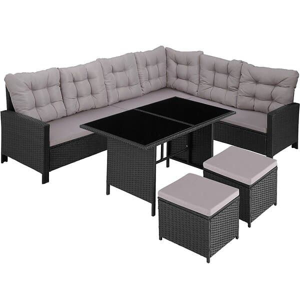 TecTake Rattan garden corner set Barletta 8 seats, 1 table black/grey