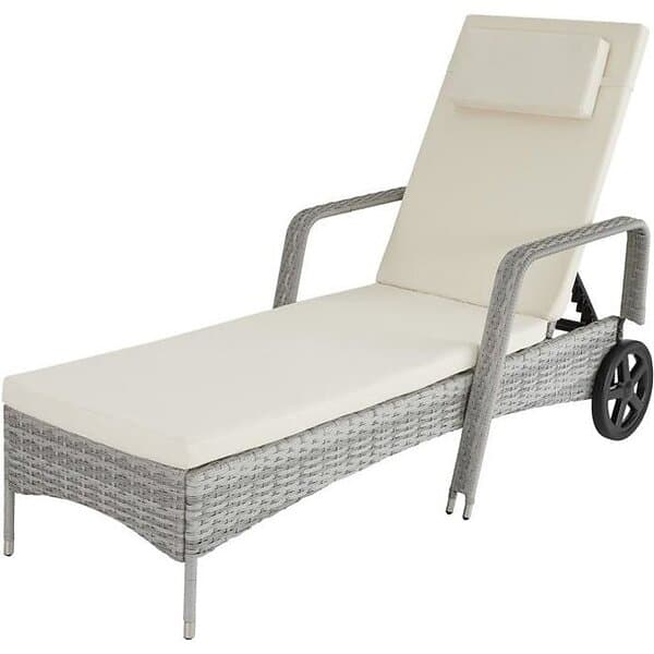 TecTake Sun lounger Cassis rattan aluminium light grey