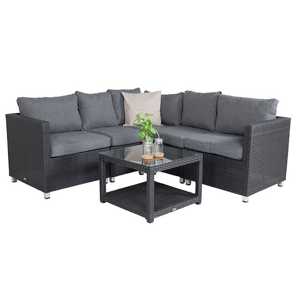 Venture Design Loungegrupp Vamos Utomhus modulsoffa 3+2+1 Svart / Grå dyna 9411-001