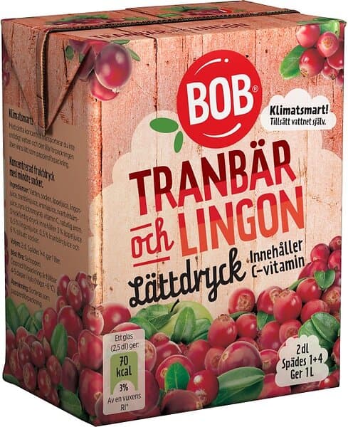 BOB Lättdryck Tranbär & Lingon 2dl