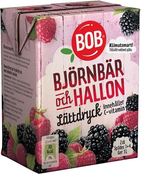 BOB Lättdryck Björnbär & Hallon 2dl