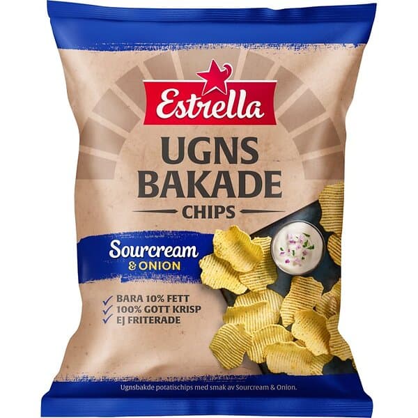 Estrella Chips Sourcream & Onion Ugnsbakade 125g