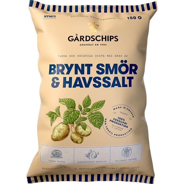Gårdschips Potatischips Brynt Smör Havssalt 150g