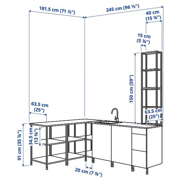 IKEA ENHET Hörnkök Höjd väggskåp: 150 cm