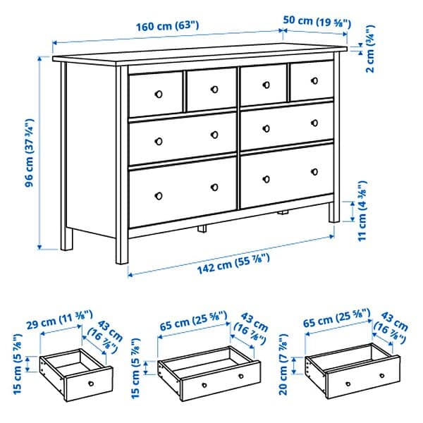 IKEA HEMNES Byrå med 8 lådor 160x96 cm