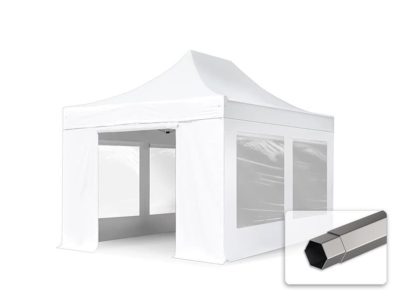 TOOLPORT Premium 3x4,5 m snabbtält Premium stål med sidodelar (panoramafönster)