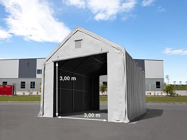 TOOLPORT Everest 4x8 m tälthall - 3,0 m sidohöjd med 3,0x3,0 m port, PVC brandsäker