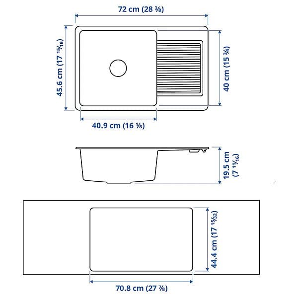 IKEA KILSVIKEN Inbyggnadsdiskho, 1 ho m avrinning 72x46 cm