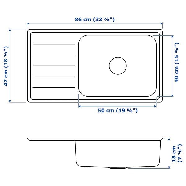 IKEA VATTUDALEN Inbyggnadsdiskho, 1 ho m avrinning 86x47 cm