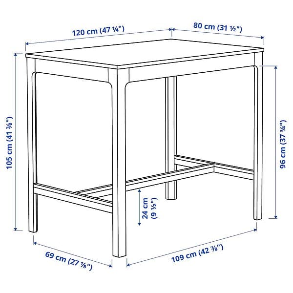 IKEA EKEDALEN / Barbord och 4 barstolar 120 cm