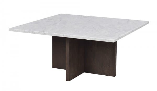 Rowico Home Brooksville Soffbord Kvadrat 90x90 cm Vit Marmor/Brun Ek