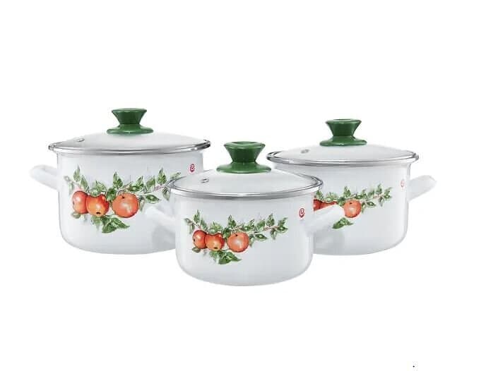 Set Emalia Olkusz Emaljerade kastruller om 6 Äpple EMALIA OLKUSZ