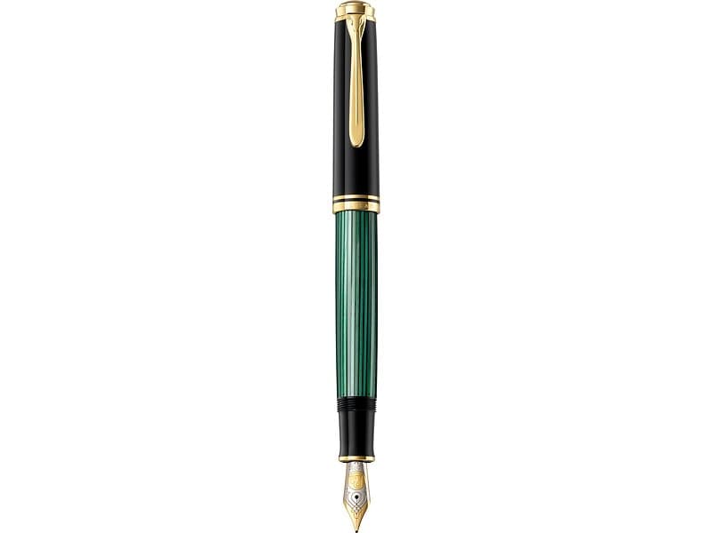 Pelikan M800, Svart, Guld, Grön, Inbyggt påfyllningssystem, Guld, Kursiv spets, Guld/rodium, Medium