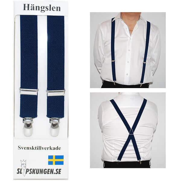 Svenska hängslen Smala Marinblå