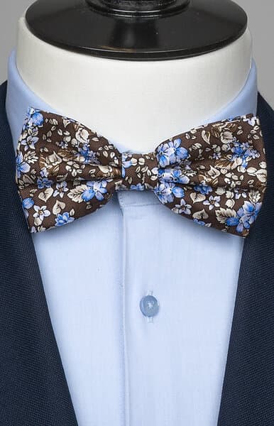 Neckwear Blommig sidenfluga brun och ljusblå