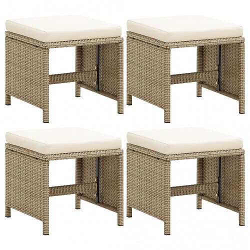 vidaXL Trädgårdspallar 4 st med dynor konstrotting beige 316779