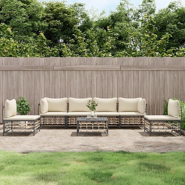 vidaXL Loungegrupp 7 delar med dynor antracit konstrotting 3186722