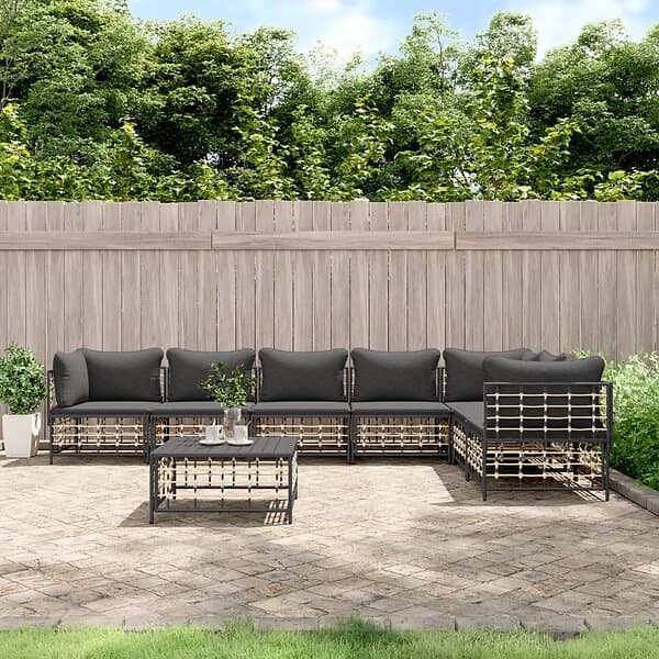vidaXL Loungegrupp 8 delar med dynor antracit konstrotting 3186763