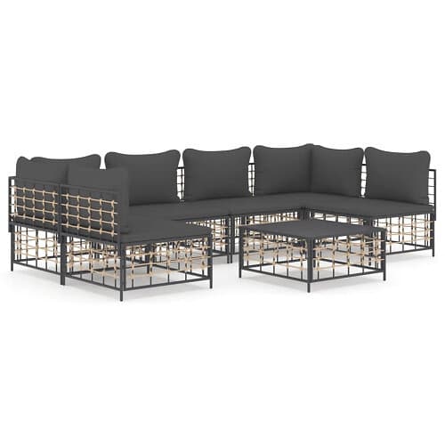 vidaXL Loungegrupp 7 delar med dynor antracit konstrotting 3186789