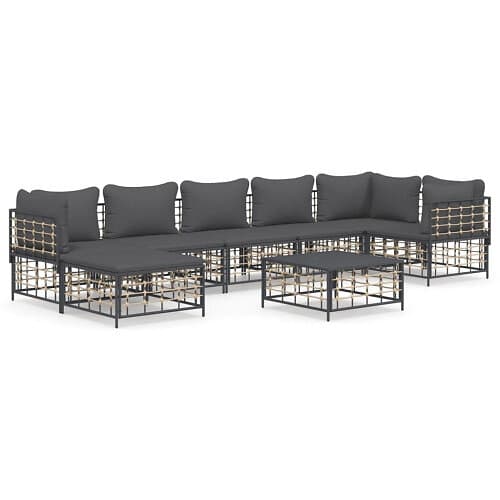 vidaXL Loungegrupp 8 delar med dynor antracit konstrotting 3186777