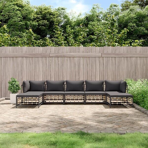 vidaXL Loungegrupp 7 delar med dynor antracit konstrotting 3186783