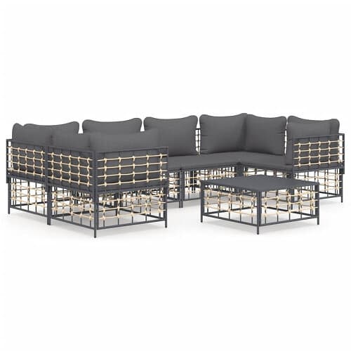 vidaXL Loungegrupp 7 delar med dynor antracit konstrotting 3186799