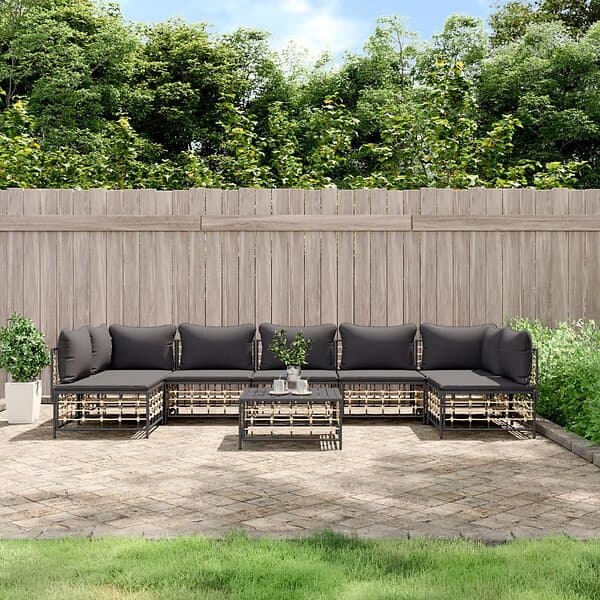 vidaXL Loungegrupp 8 delar med dynor antracit konstrotting 3186795